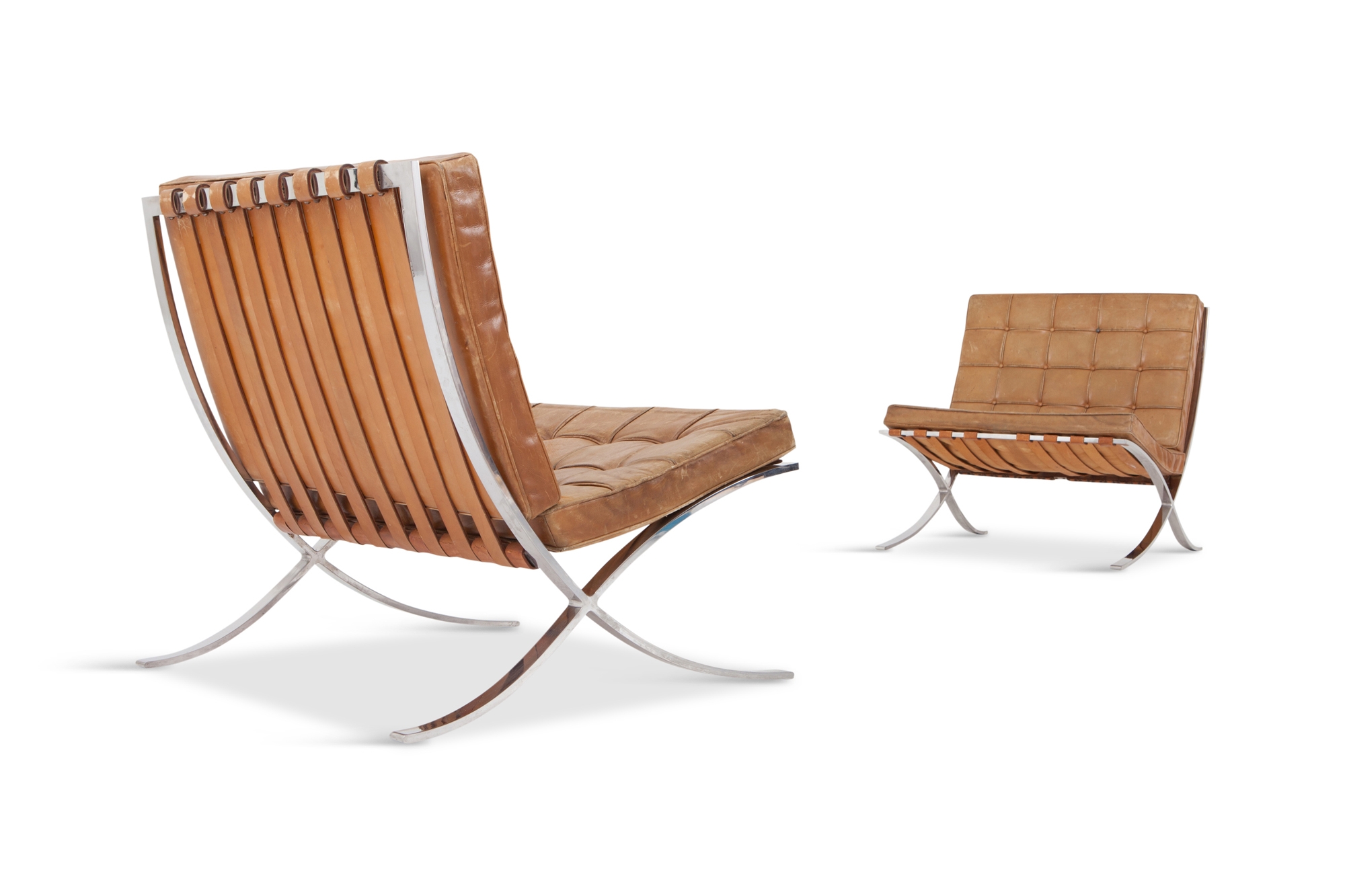 Barcelona Lounge Chairs by Ludwig Mies van der Rohe in Original Cognac Leather - 1960s