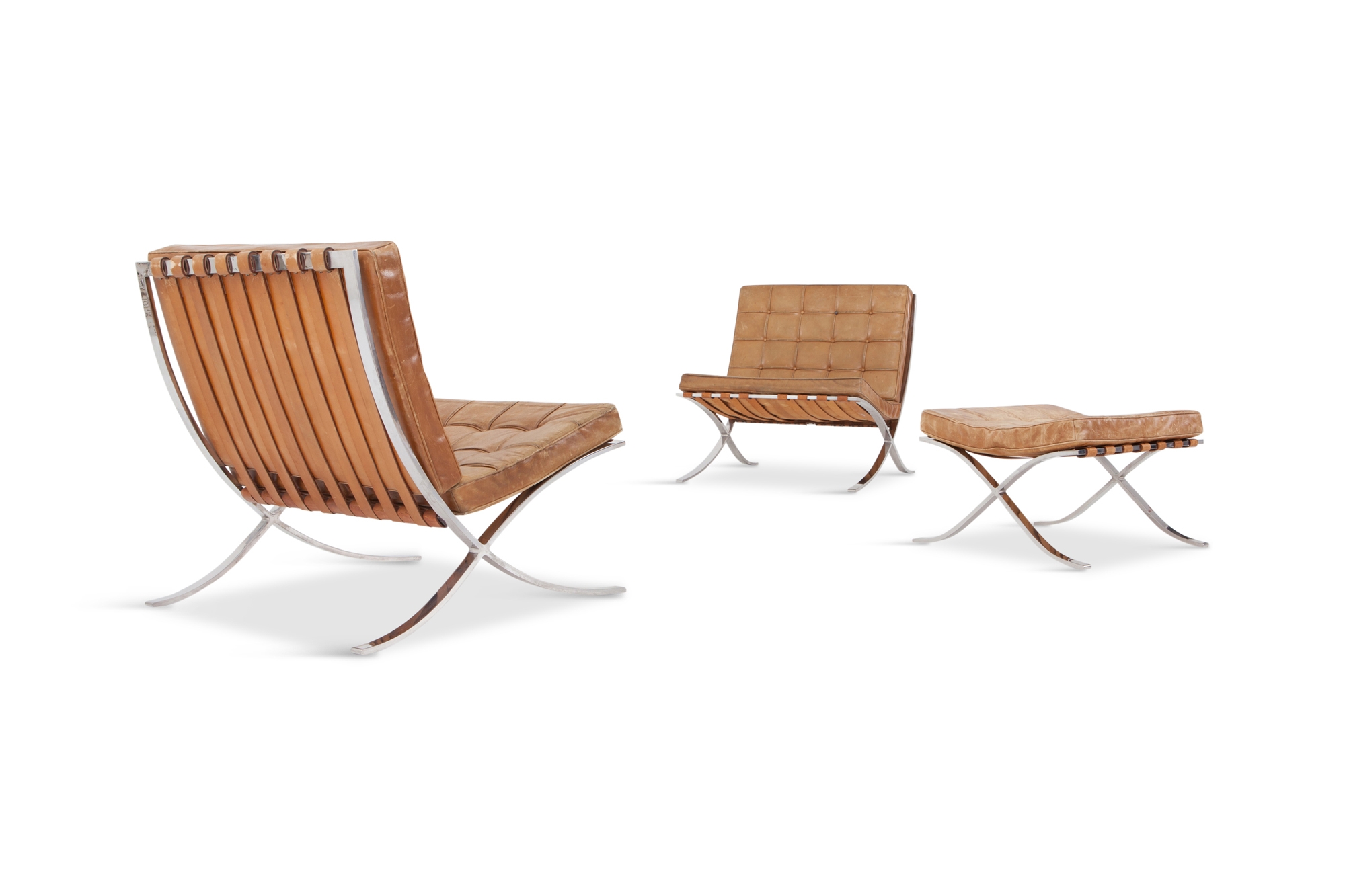Barcelona Ottoman by Ludwig Mies van der Rohe in Original Cognac Leather - 1960s