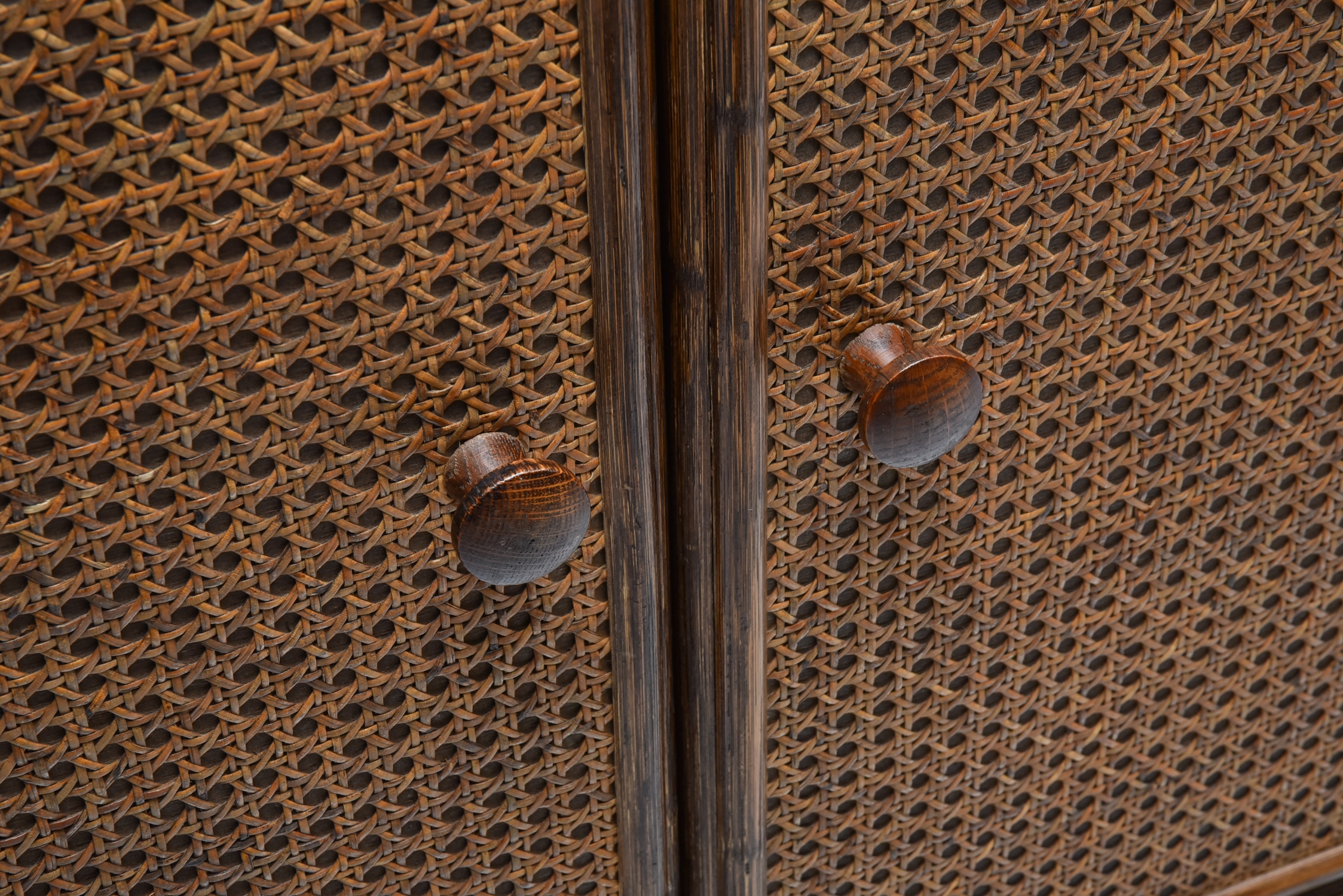 Bamboo & Cane Credenza with Multiple Drawers, Italy - 1970's