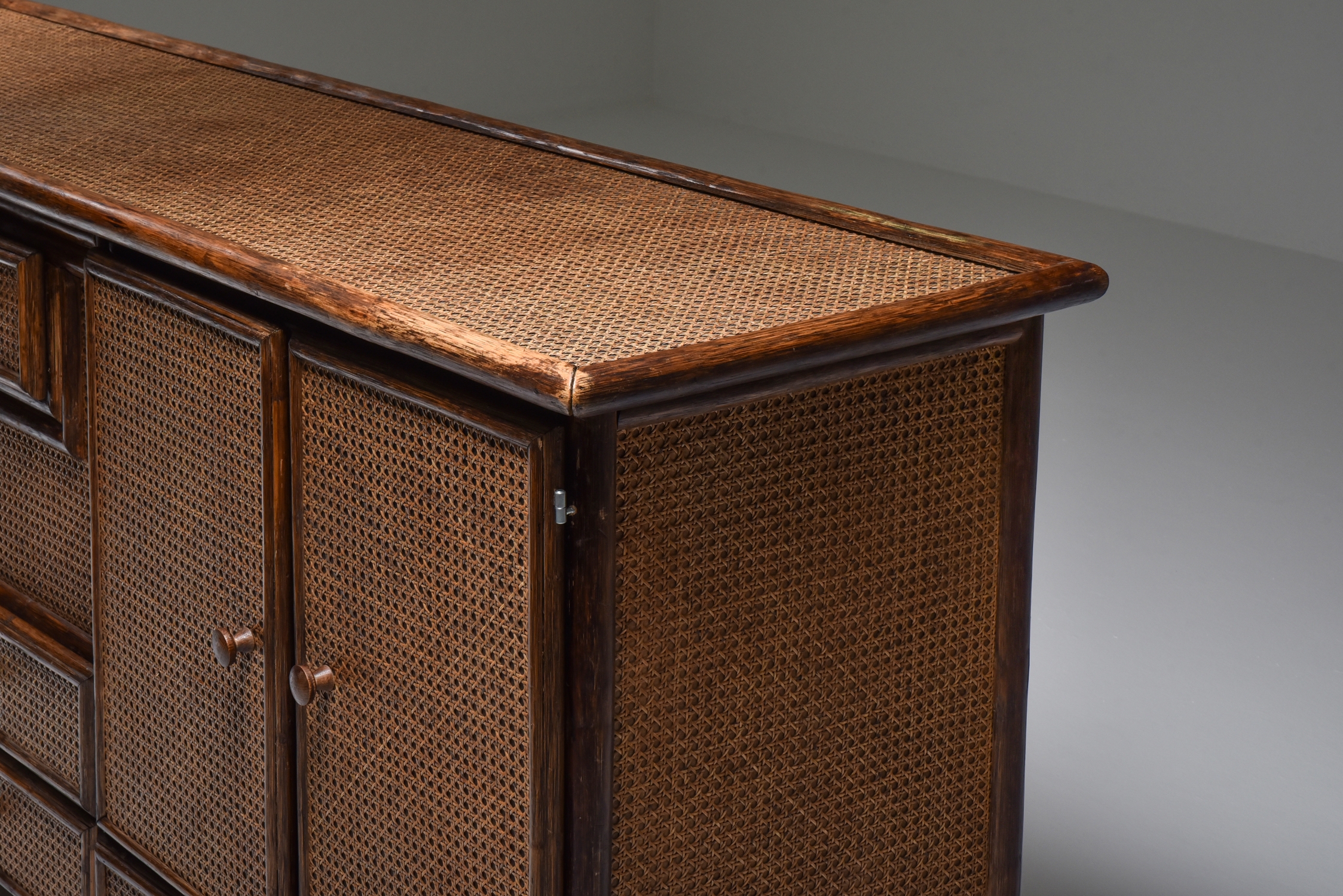 Bamboo & Cane Credenza with Multiple Drawers, Italy - 1970's