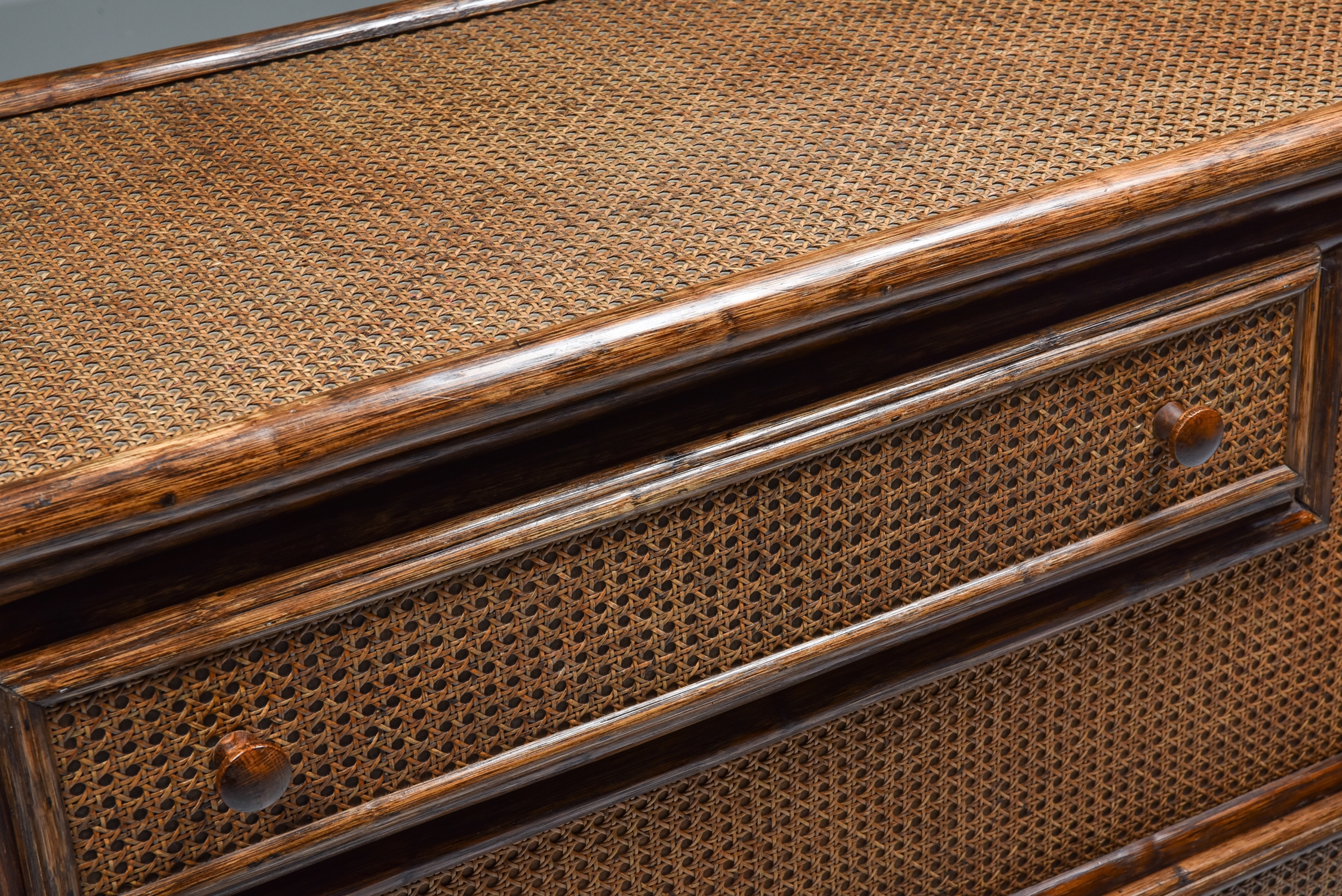 Bamboo & Cane Credenza with Multiple Drawers, Italy - 1970's