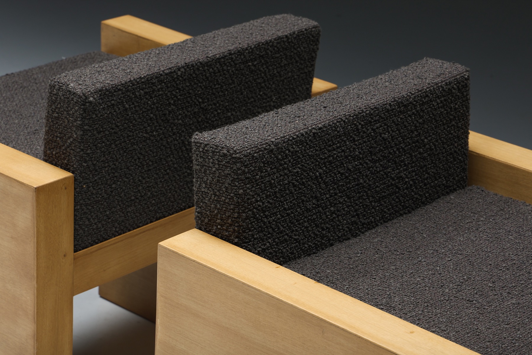 Cubic Oak Postmodern Armchairs, Belgium – 1980s