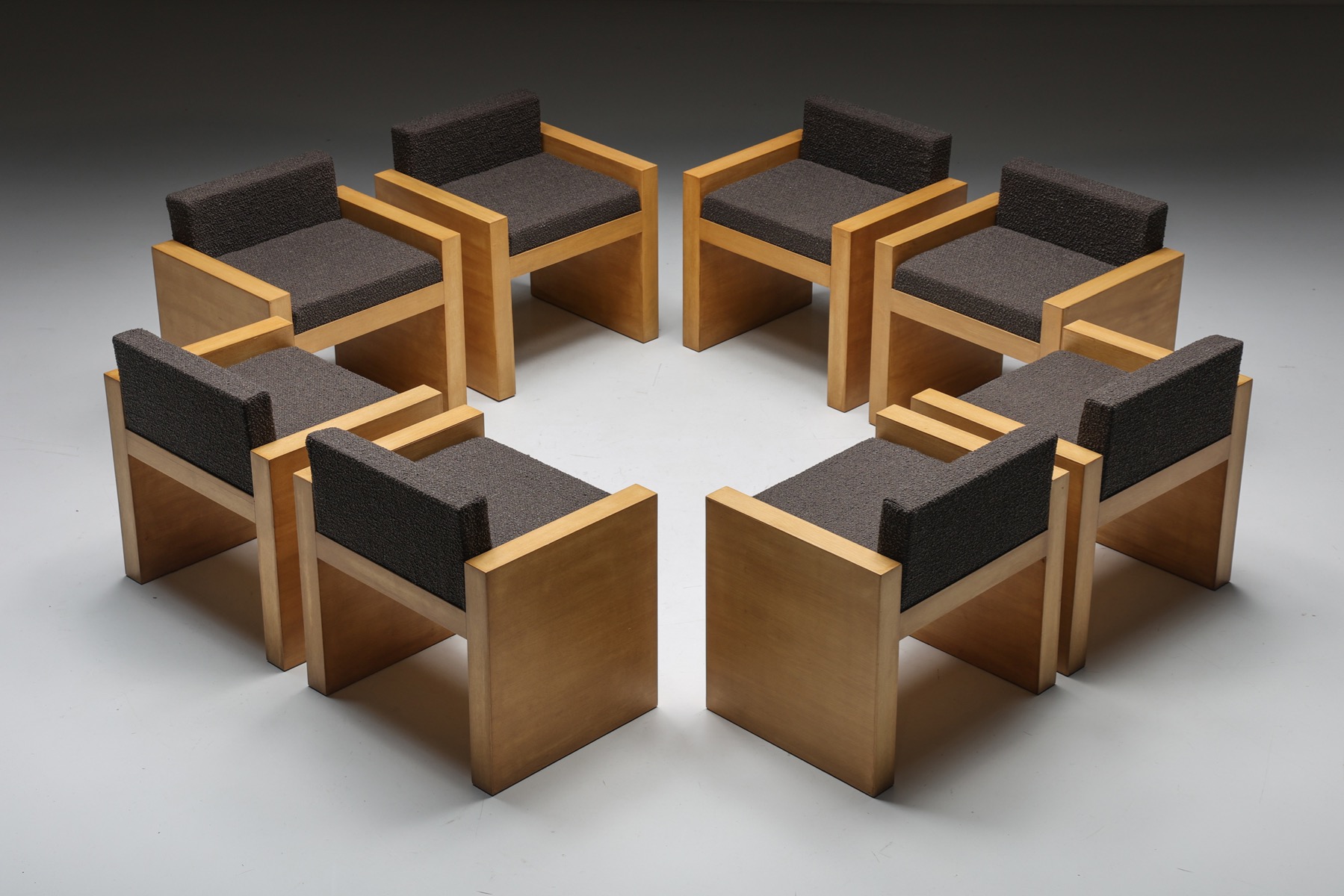 Cubic Oak Postmodern Armchairs, Belgium – 1980s