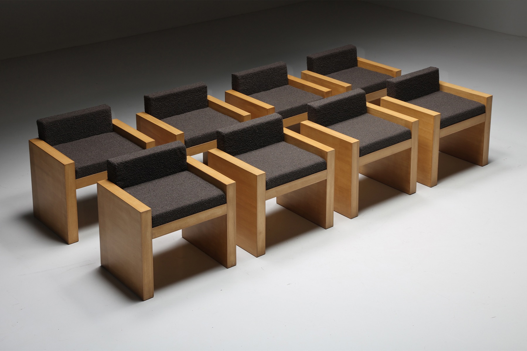 Cubic Oak Postmodern Armchairs, Belgium – 1980s