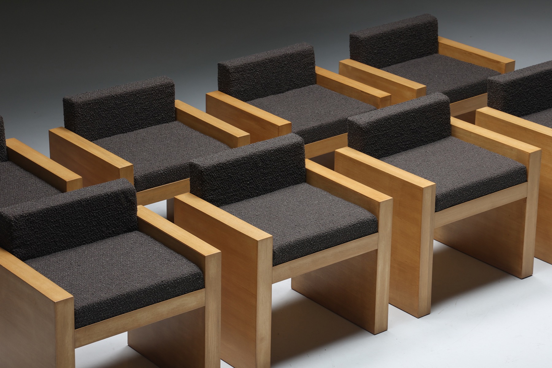 Cubic Oak Postmodern Armchairs, Belgium – 1980s