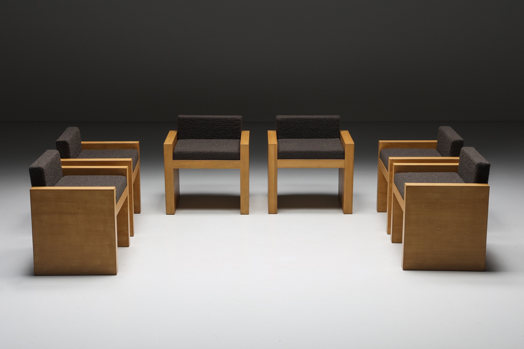 Cubic Oak Postmodern Armchairs, Belgium – 1980s