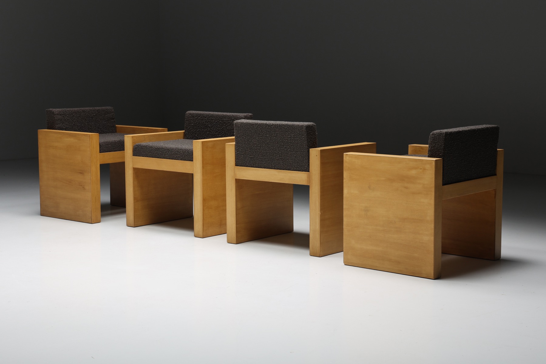 Cubic Oak Postmodern Armchairs, Belgium – 1980s