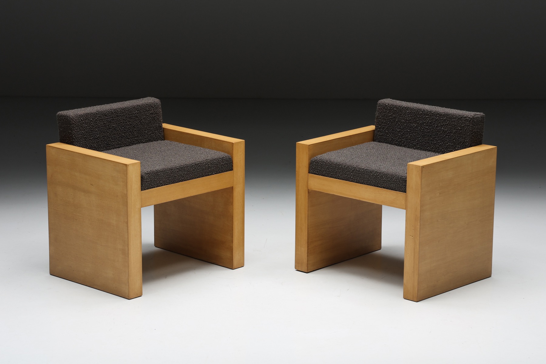 Cubic Oak Postmodern Armchairs, Belgium – 1980s