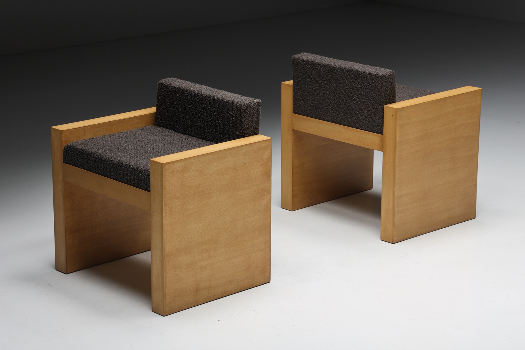 Cubic Oak Postmodern Armchairs, Belgium – 1980s
