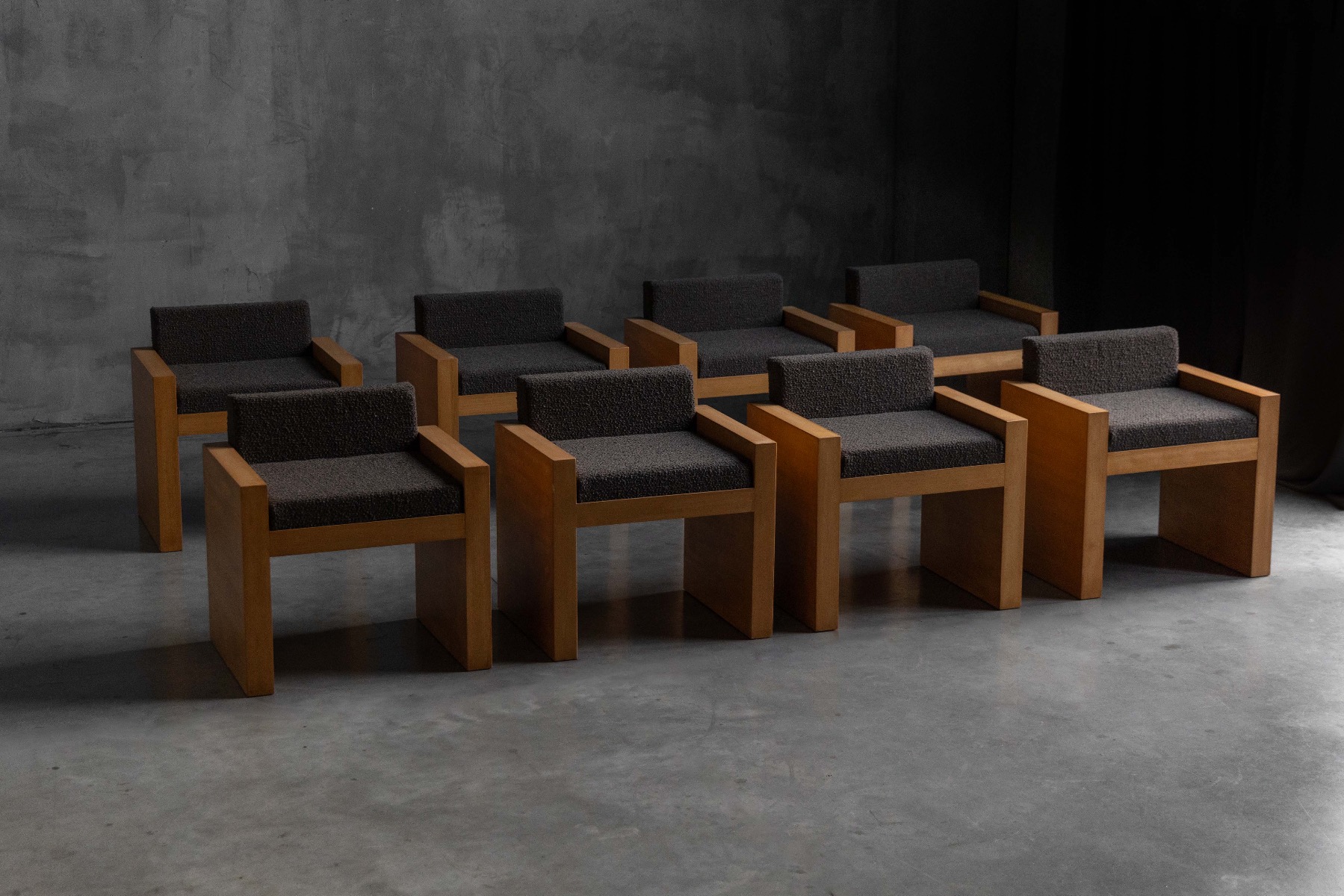 Cubic Oak Postmodern Armchairs, Belgium – 1980s