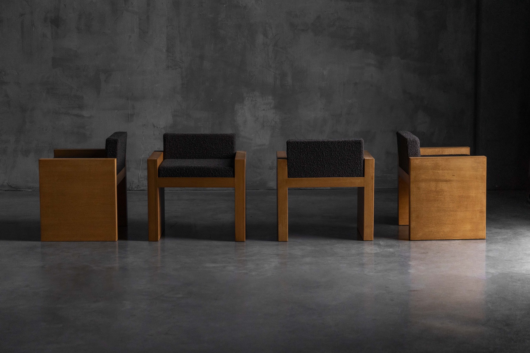 Cubic Oak Postmodern Armchairs, Belgium – 1980s