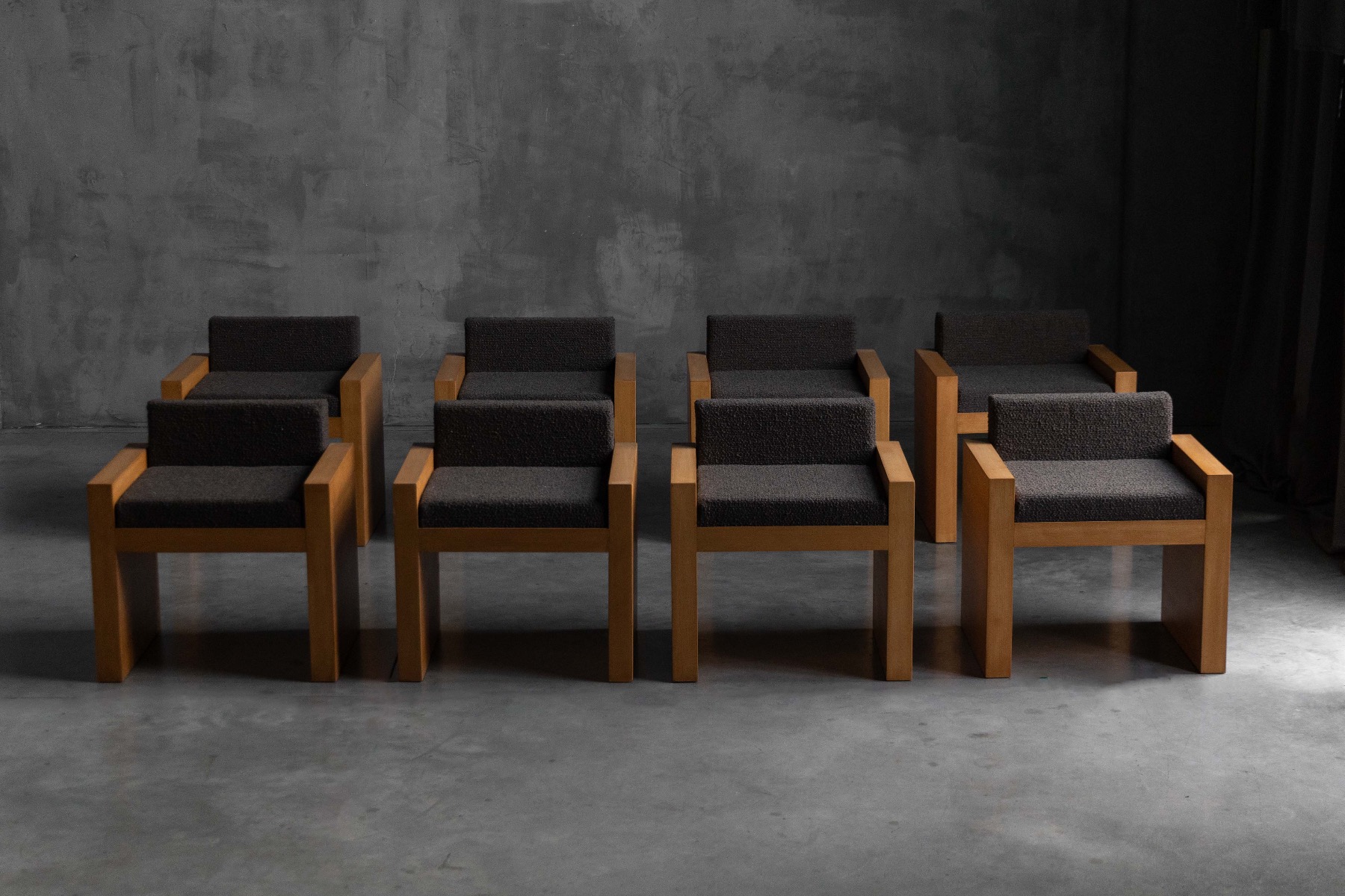 Cubic Oak Postmodern Armchairs, Belgium – 1980s