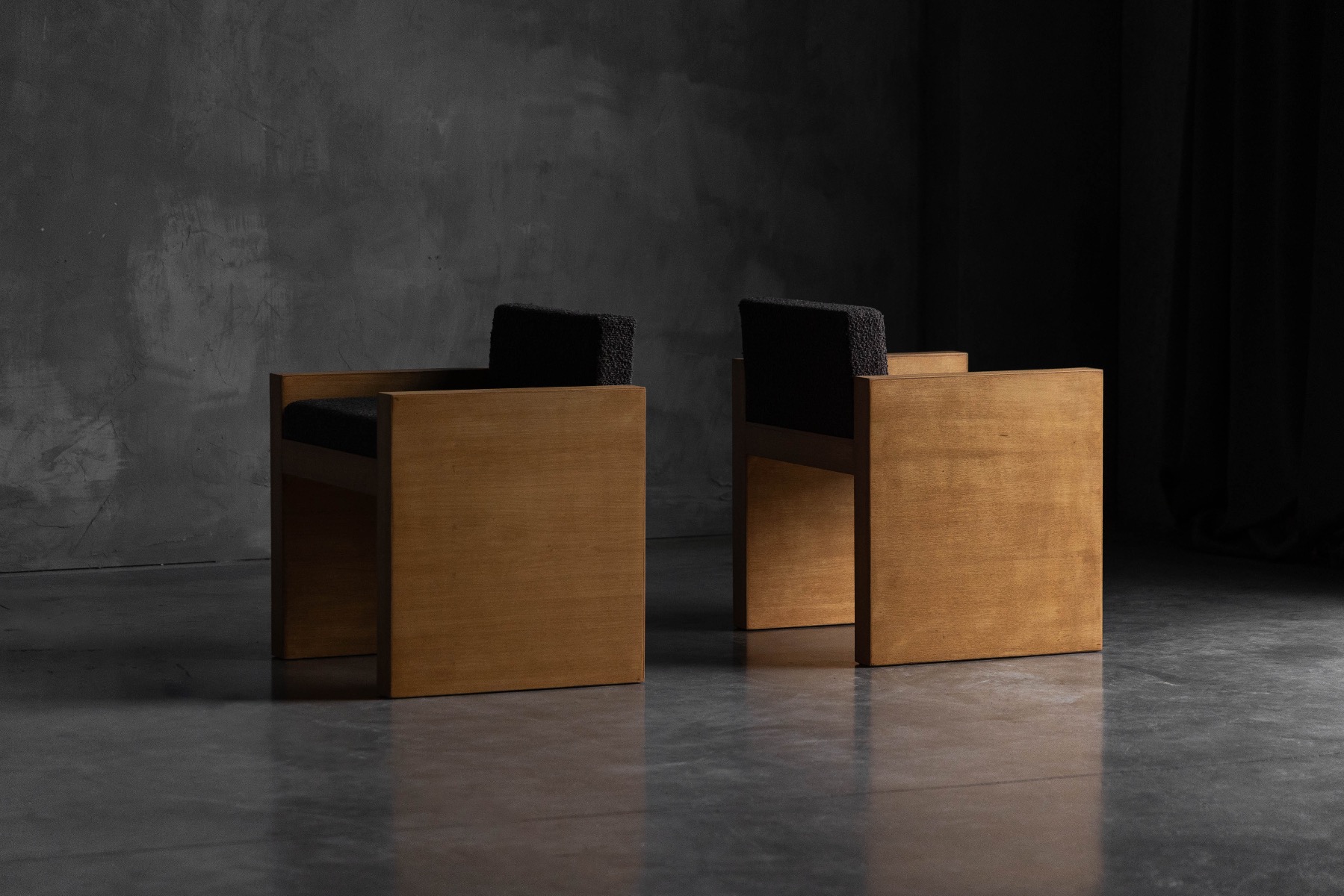 Cubic Oak Postmodern Armchairs, Belgium – 1980s