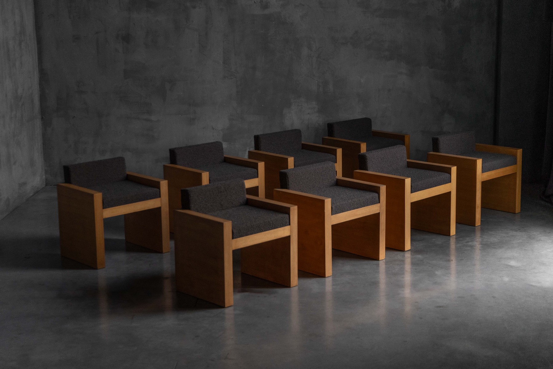Cubic Oak Postmodern Armchairs, Belgium – 1980s