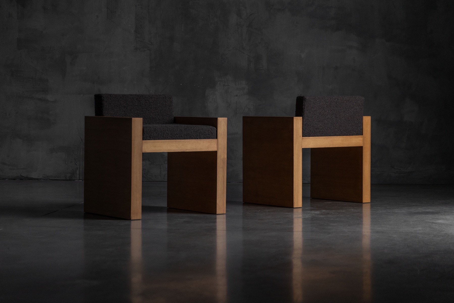 Cubic Oak Postmodern Armchairs, Belgium – 1980s
