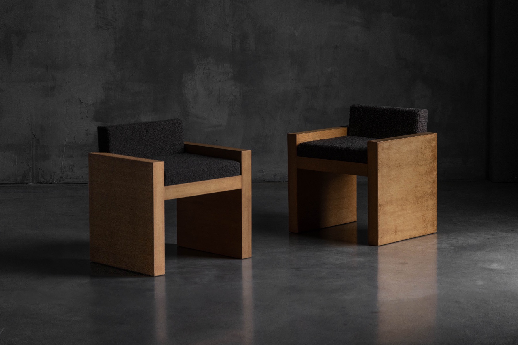 Cubic Oak Postmodern Armchairs, Belgium – 1980s