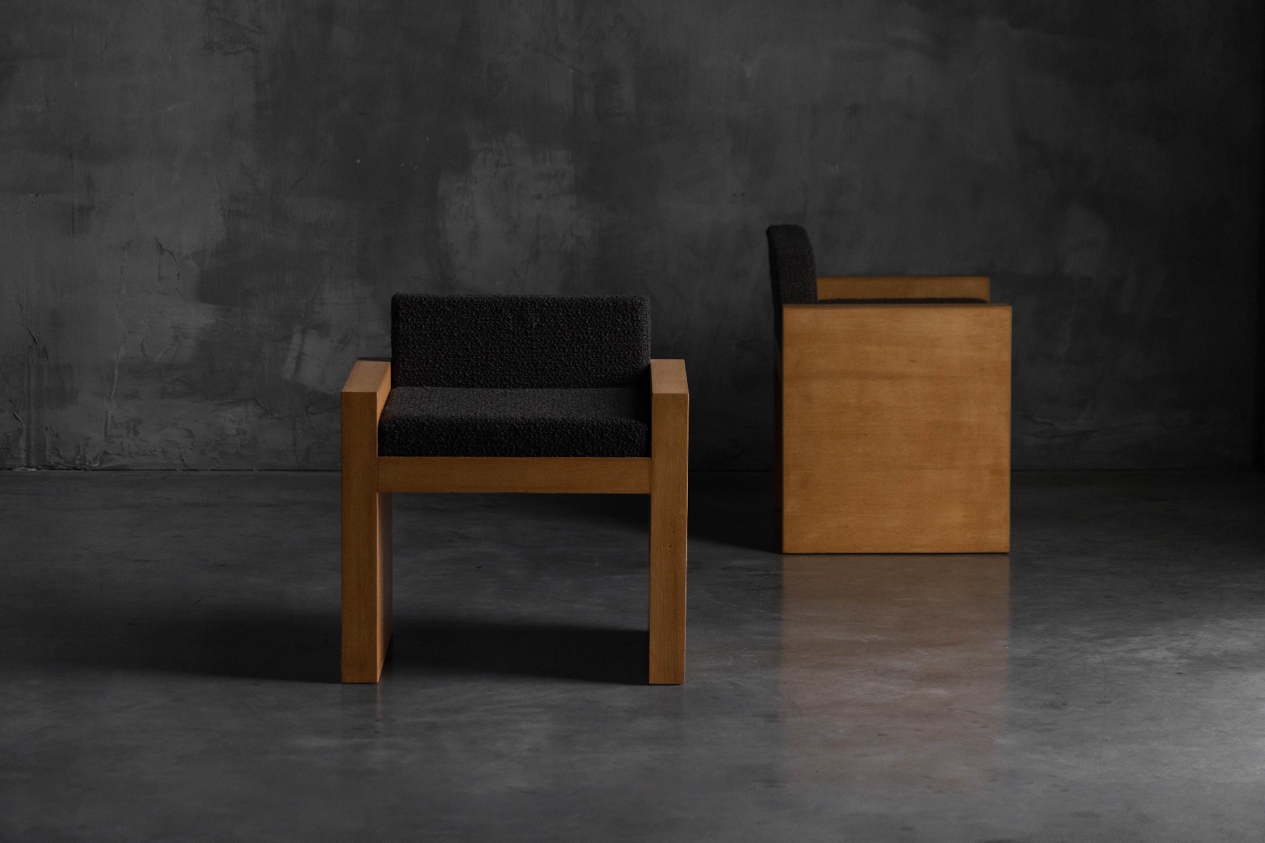 Cubic Oak Postmodern Armchairs, Belgium – 1980s