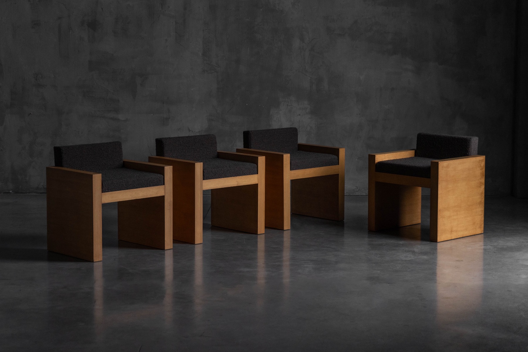 Cubic Oak Postmodern Armchairs, Belgium – 1980s