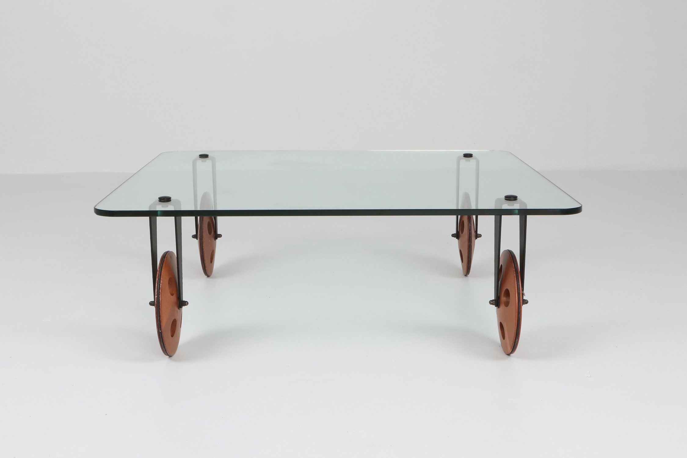 Mid-Century Modern Gae Aulenti Style Coffee Table With Wheels - 1970s