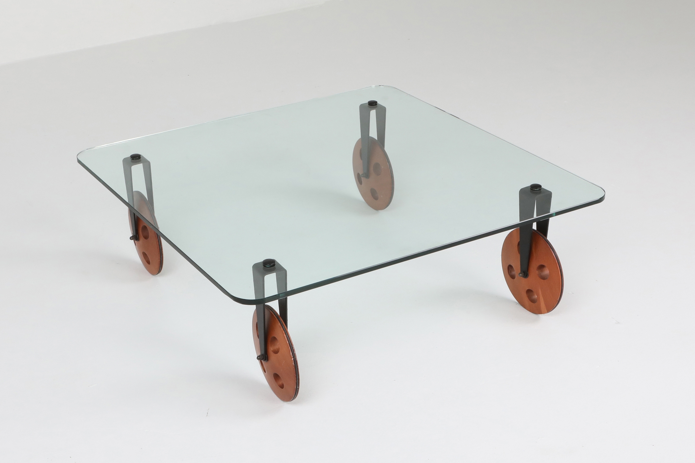 Mid-Century Modern Gae Aulenti Style Coffee Table With Wheels - 1970s