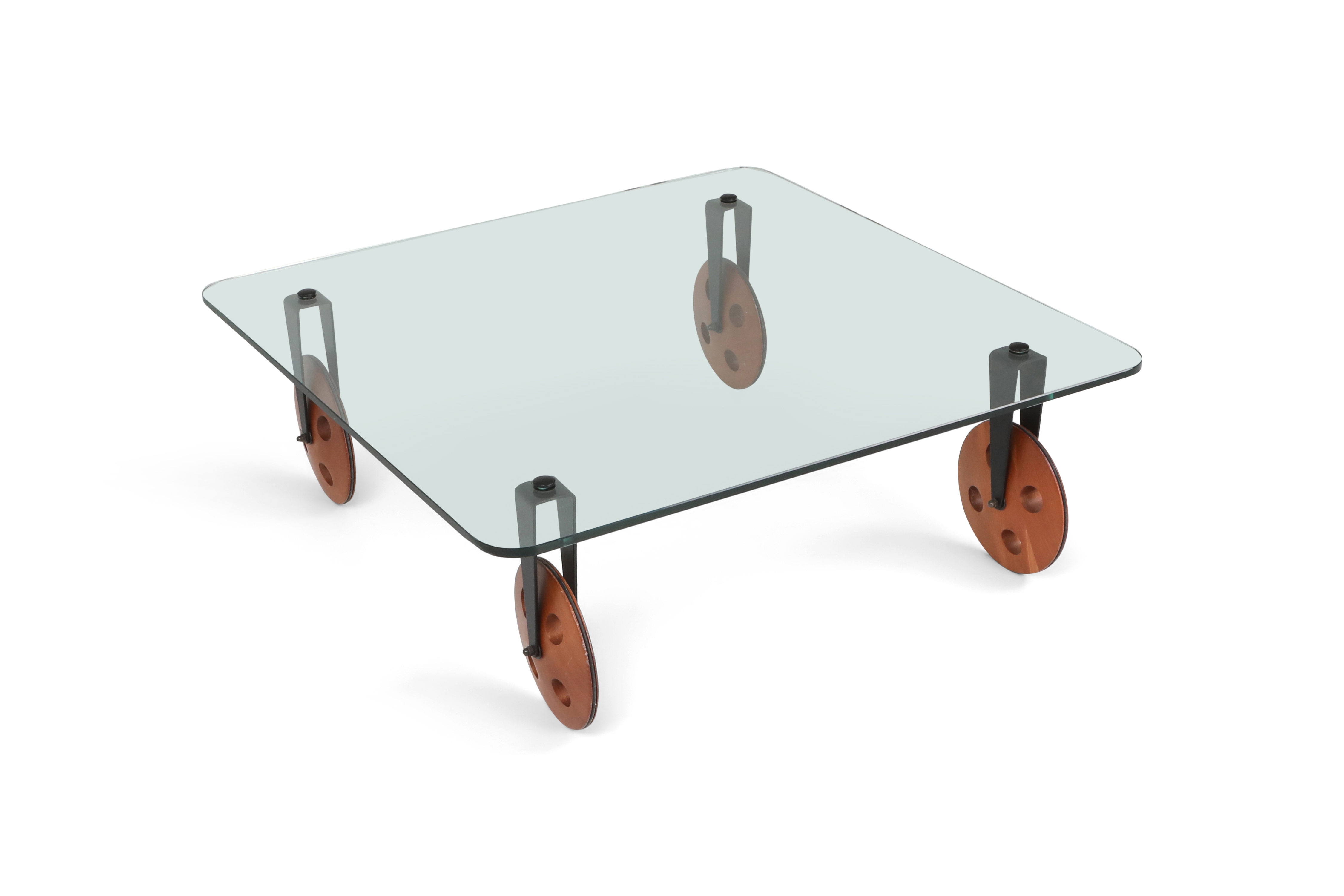 Mid-Century Modern Gae Aulenti Style Coffee Table With Wheels - 1970s