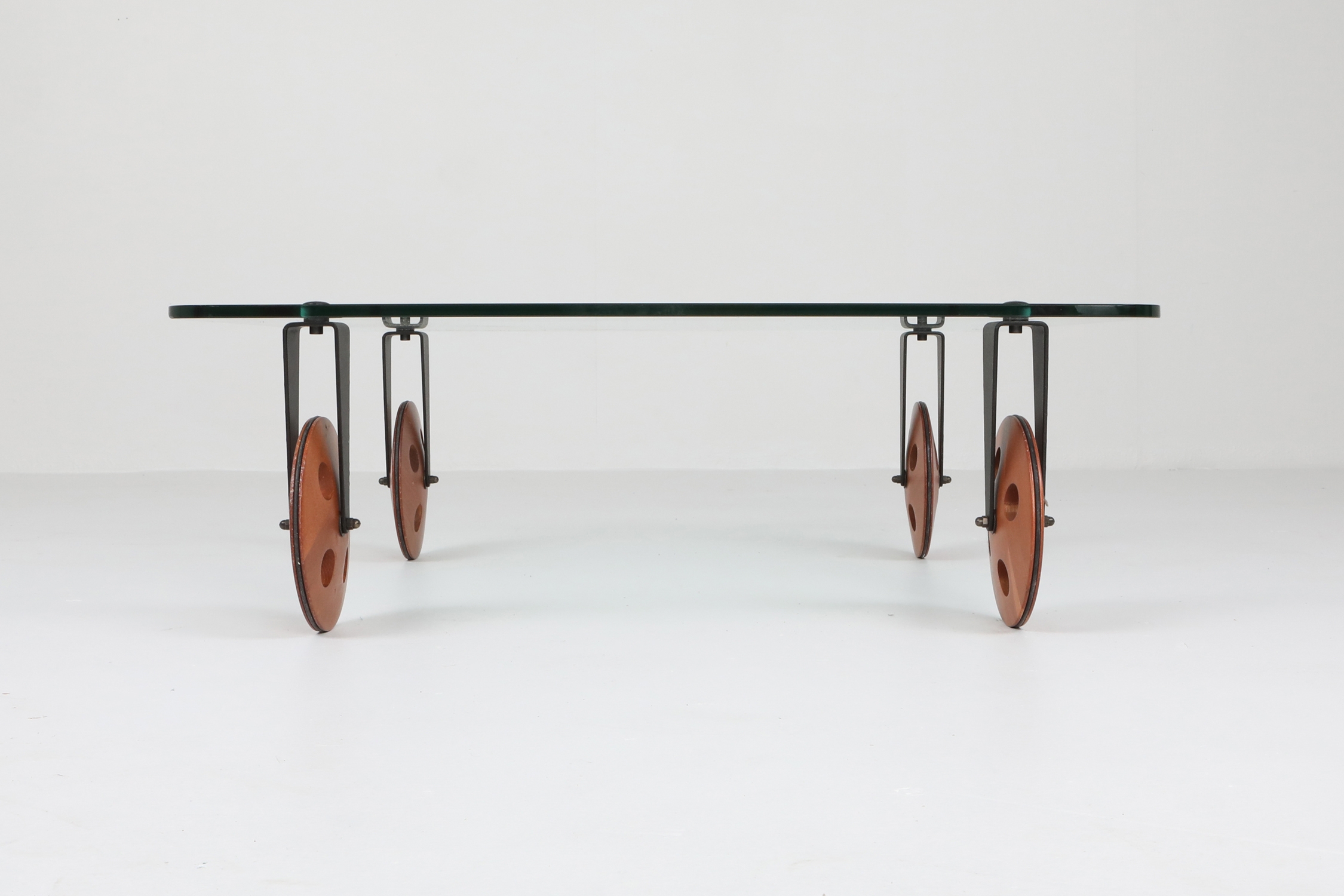 Mid-Century Modern Gae Aulenti Style Coffee Table With Wheels - 1970s
