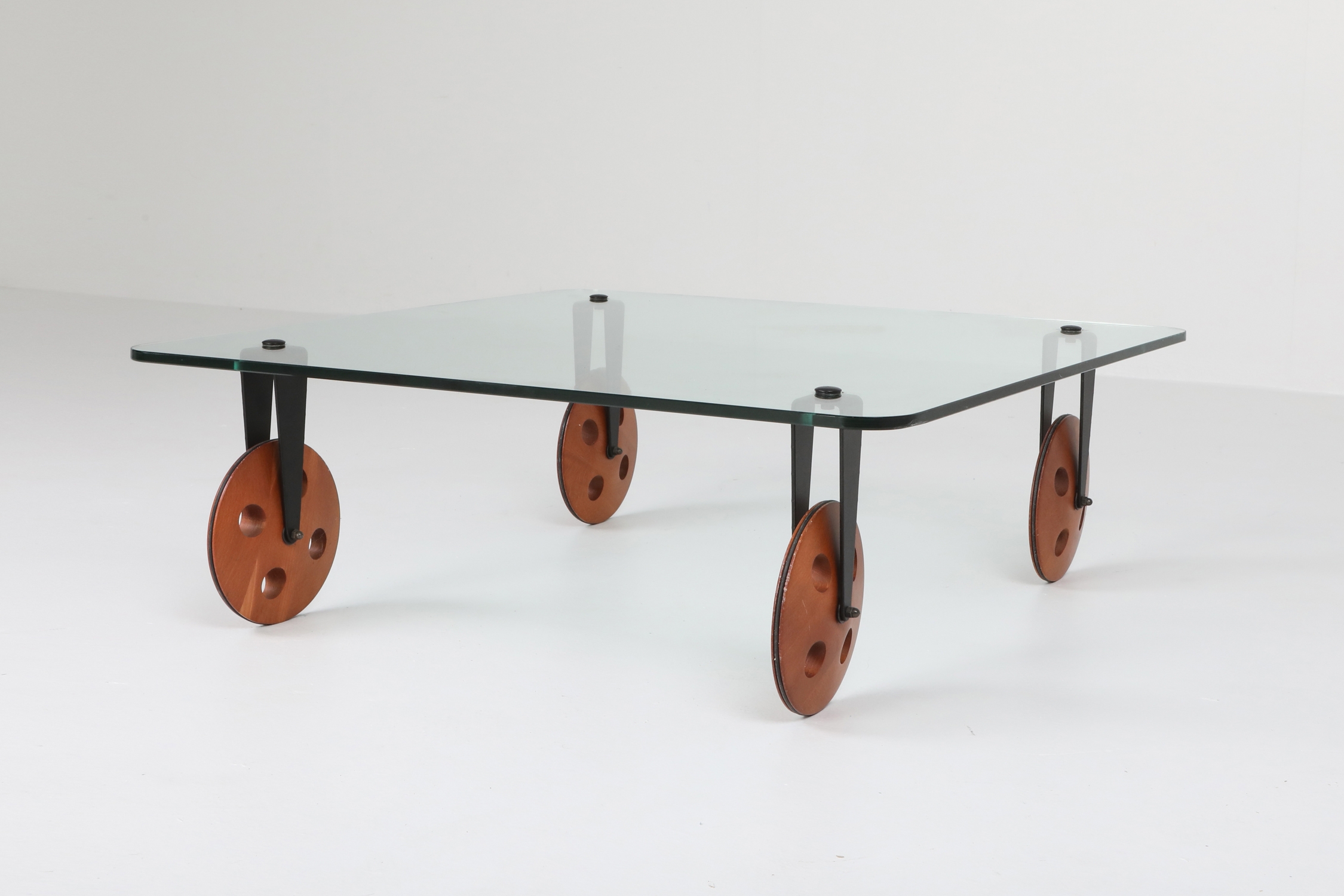 Mid-Century Modern Gae Aulenti Style Coffee Table With Wheels - 1970s