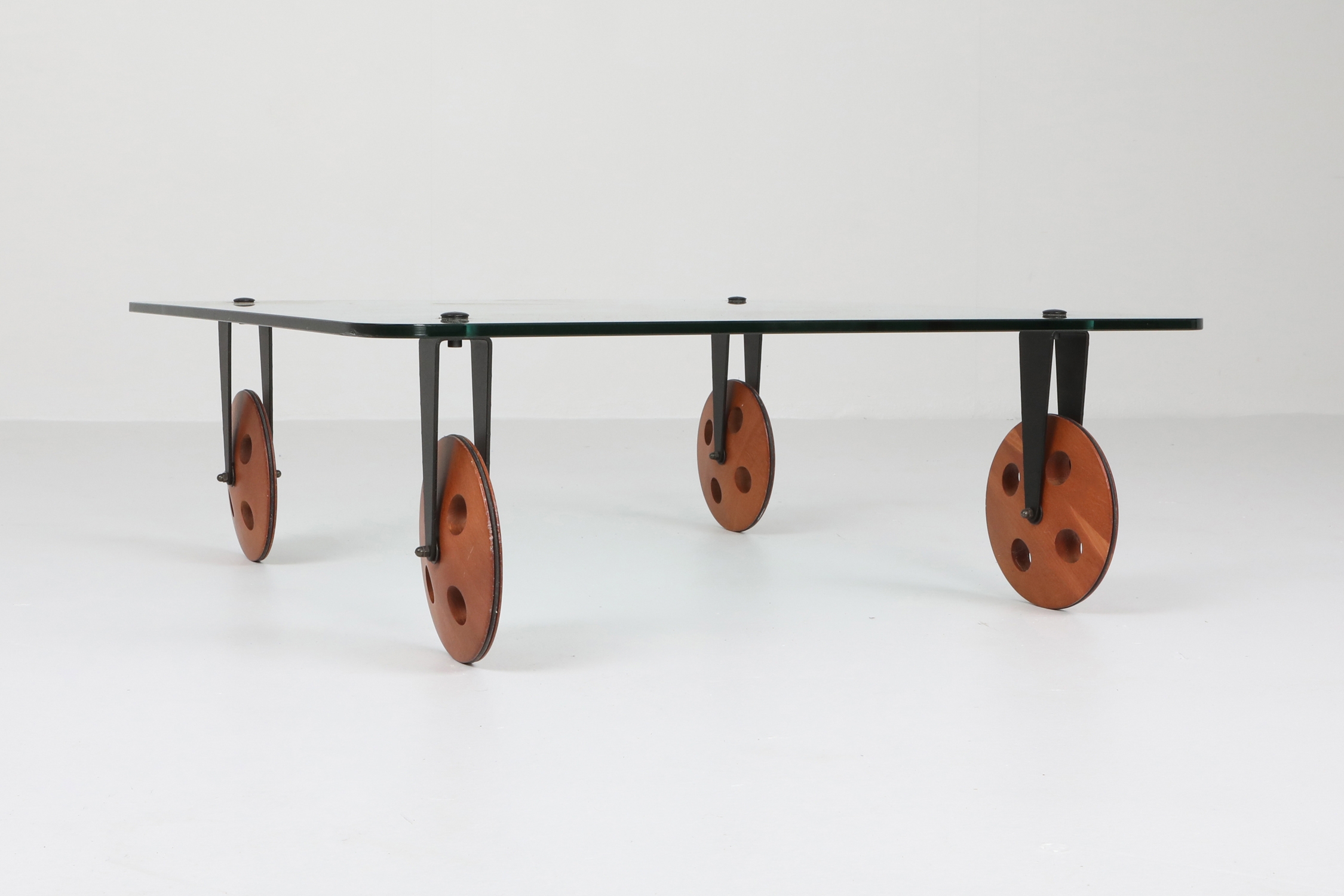 Mid-Century Modern Gae Aulenti Style Coffee Table With Wheels - 1970s