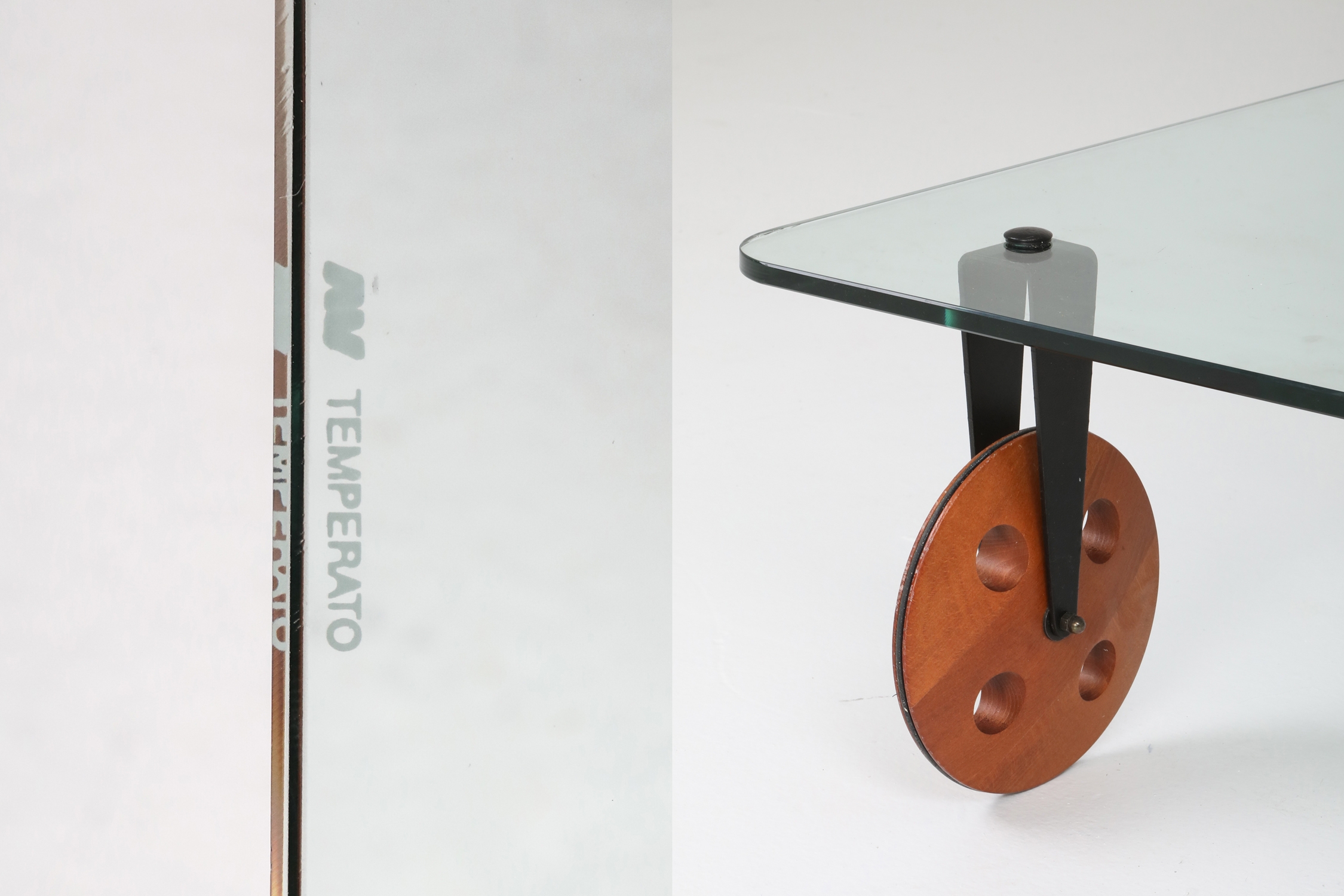 Mid-Century Modern Gae Aulenti Style Coffee Table With Wheels - 1970s