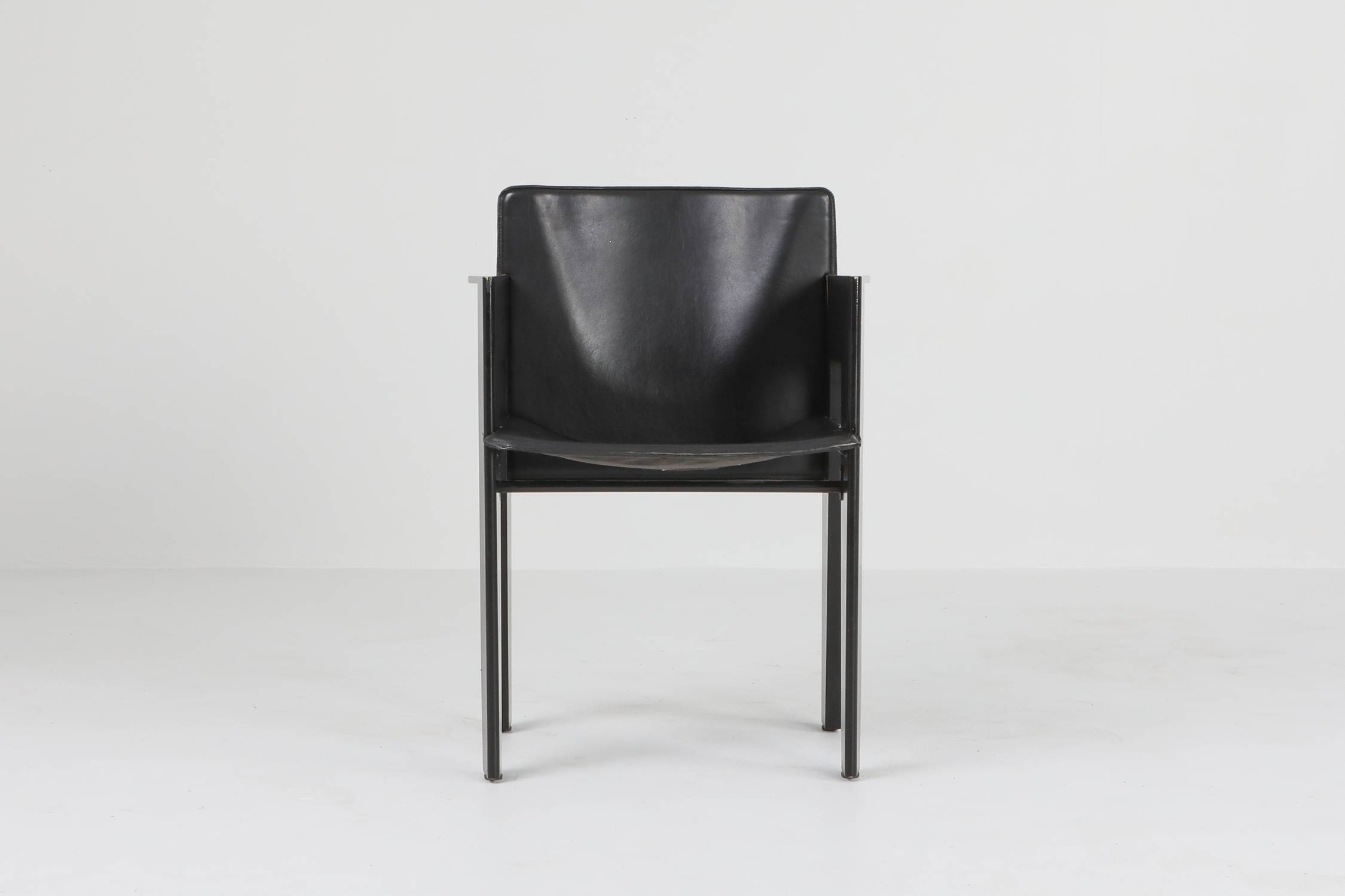 Black Oak and Leather Arco Dining Chairs - 1980s
