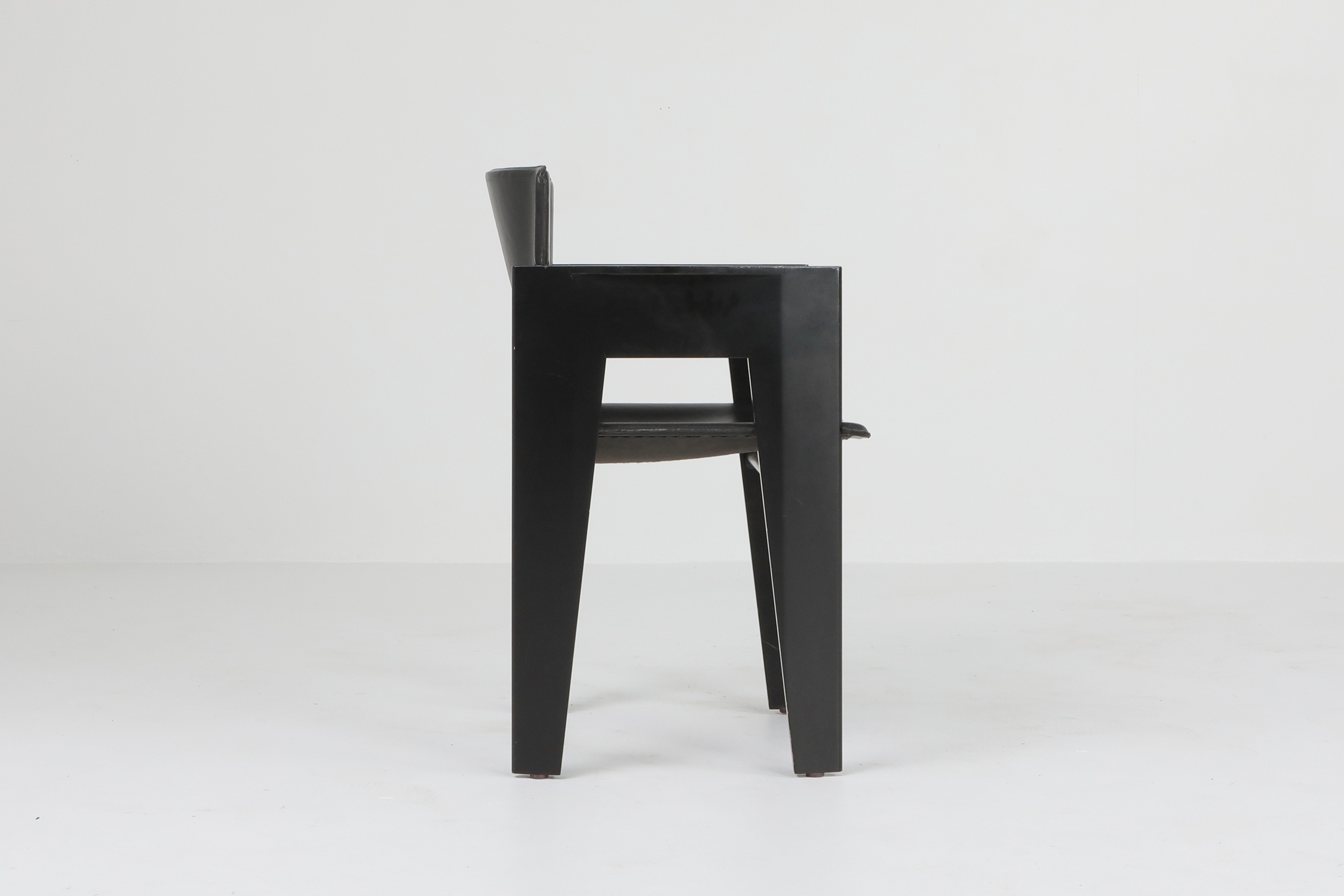 Black Oak and Leather Arco Dining Chairs - 1980s