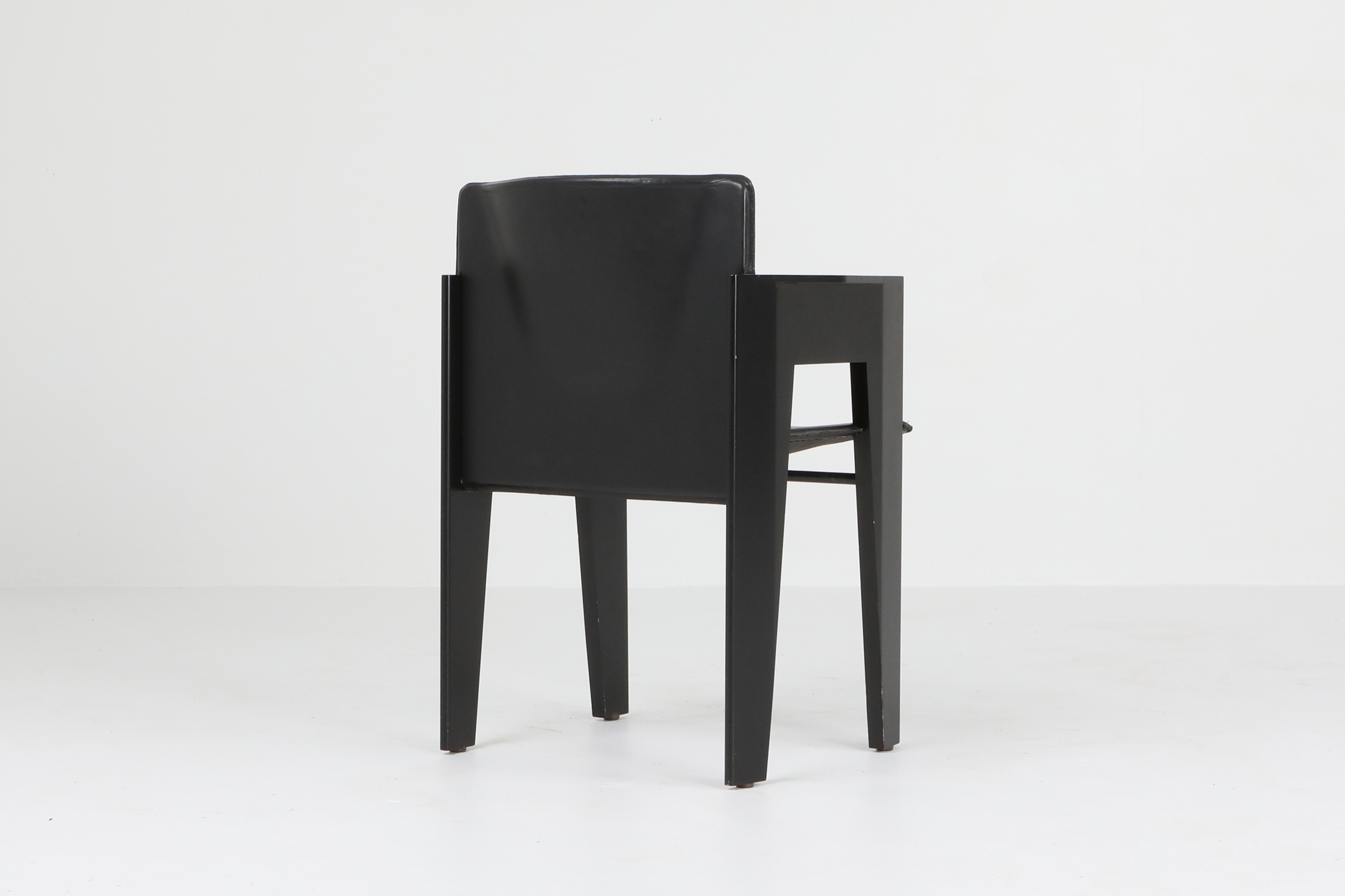Black Oak and Leather Arco Dining Chairs - 1980s