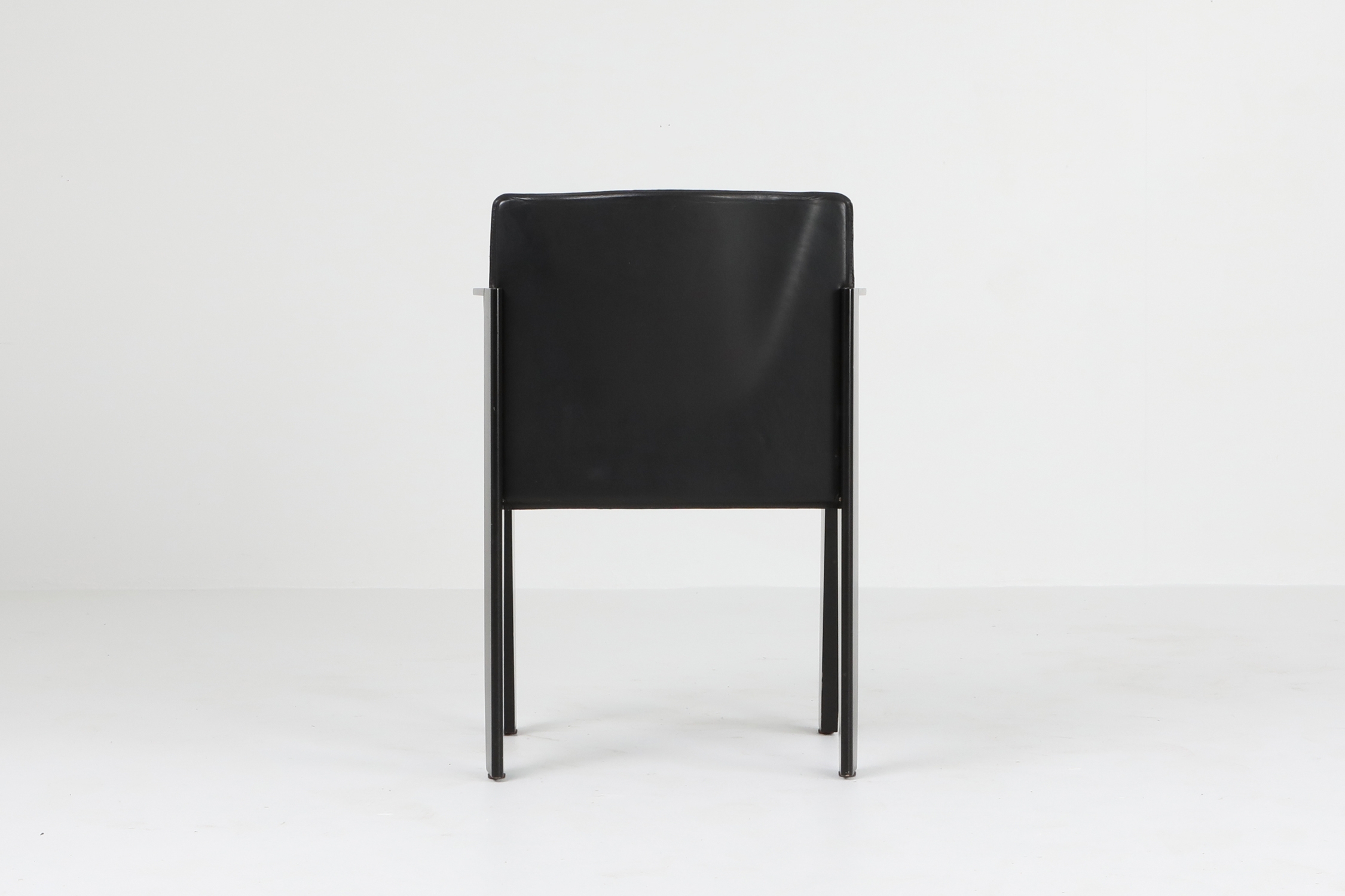 Black Oak and Leather Arco Dining Chairs - 1980s