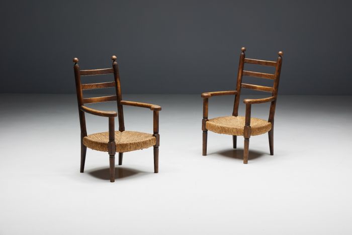 Rustic Armchairs in Wood and Straw - 1900s