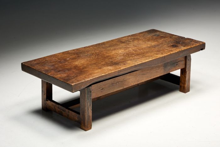Robust Wooden Rectangular Coffee Table, France - 1940s
