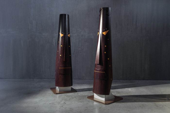 Abstract totem sculptures created by Bianca Garinei in the 1970s