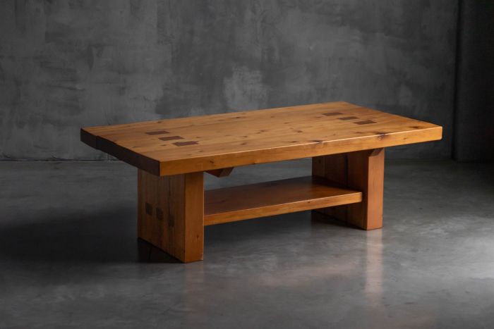 Alpine elmwood dining table in the style of Pierre Chapo, 1960s