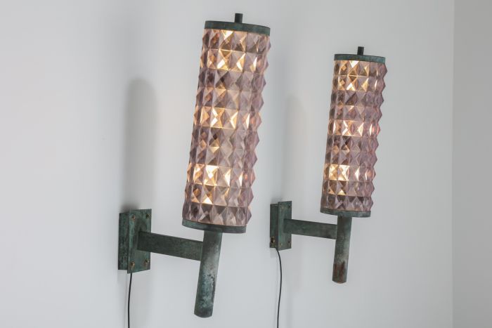 Art deco iron and glass wall sconces from the 1930s