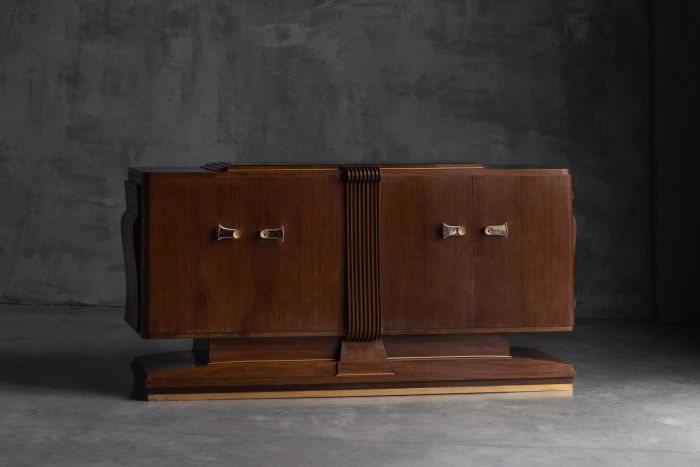 Art Deco walnut sideboard with brass details from the 1930s