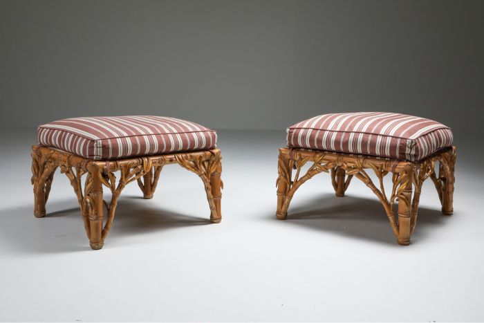Bamboo ottoman pair by Arpex Italy from the 1970s