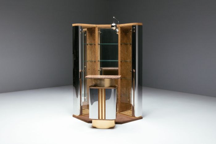 Bar corner cabinet designed by Willy Rizzo in Italy during the 1970s