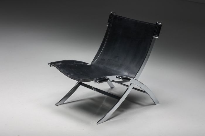 Antonio Citterio scissor chair in black leather for Flexform