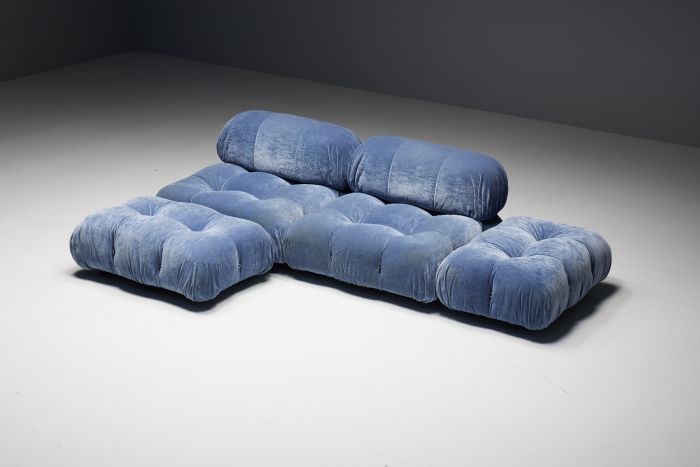 Blue velvet Camaleonda sofa by Mario Bellini for B&B Italia 1970s