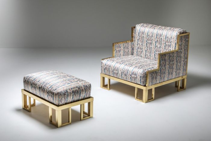 Brass lounge chair and ottoman in Gabriella Crespi style from the 1970s