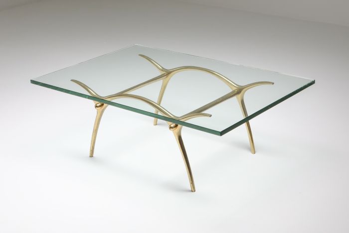 Bronze Hollywood Regency coffee table by Kouloufi from the 1970s
