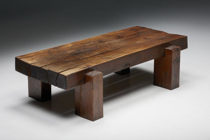 Brutalist artisan coffee table from France from the 1940s