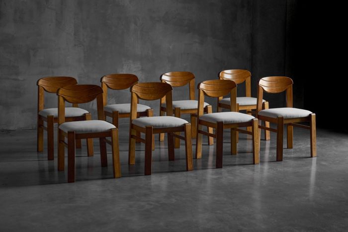 Brutalist dining chairs solid oak 1960s