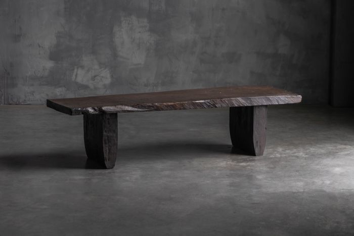 Brutalist rustic coffee table in solid wood from the late 18th century