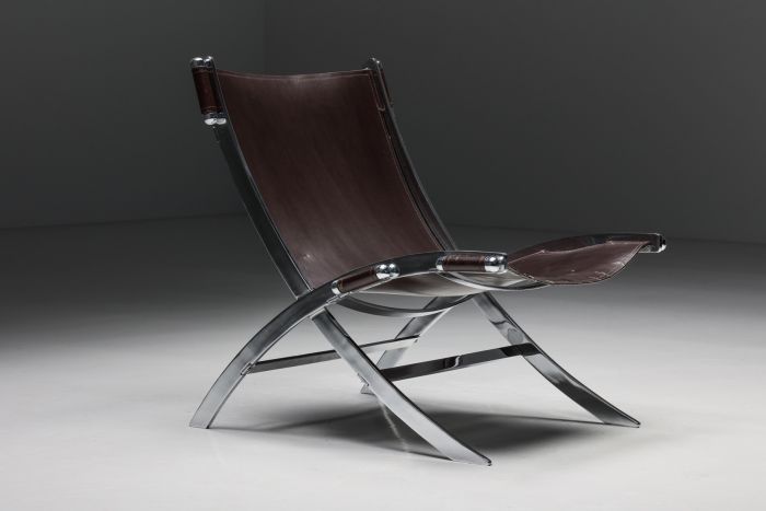 Burgundy leather scissor chair by Antonio Citterio for Flexform from the 1980s