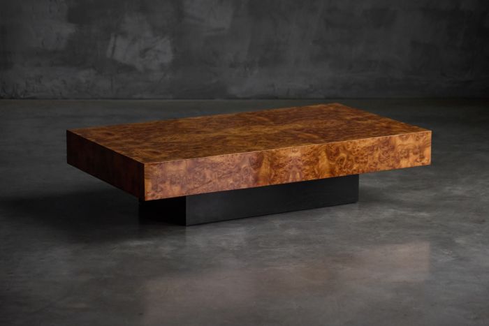 Burlwood coffee table in the style of Willy Rizzo from the 1970s
